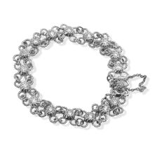 White Gold Flower Filigree Linked Diamond Bracelet