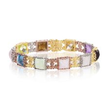Classic Style Multi Gemstone Bracelet Yellow Gold