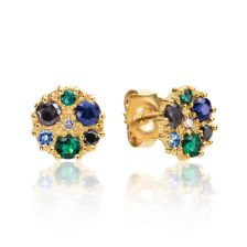 Victorian Style Emerald and Diamond Stud Earrings In Yellow Gold