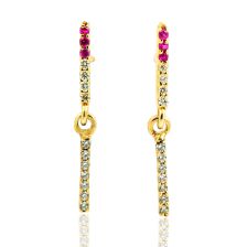 Delicate Diamond and Ruby Bar Earrings 14k Gold