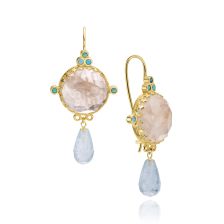 Gold Ruby Art Nouveau Drop Earrings 