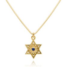 שרשרת זהב עם תליון מגן דויד פיליגרין וספיר