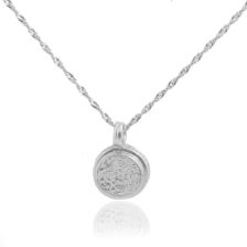 Victorian Floral Engraved White Gold Disc Pendant Necklace