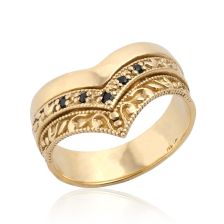 Art Deco Gold "V" Trio Ring with Stones