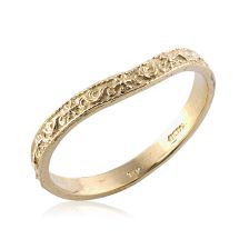 Floral Engraved Curved Yellow Gold Ring