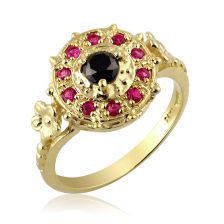 Mid-Century Black Diamond Yellow Gold Ring