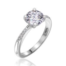 Tapered Solitaire Diamond Engagement Ring w/ Pave Diamonds