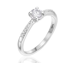 Tapered Solitaire Diamond Engagement Ring w/ Pave Diamonds