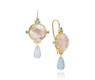 Gold Ruby Art Nouveau Drop Earrings