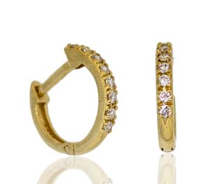 Petite Pave Diamond Hoop Earrings Yellow God