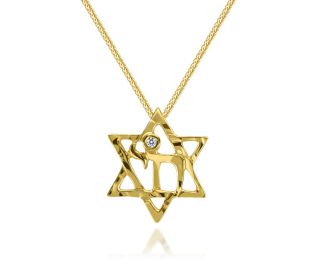 תליון מגן דויד עם חי ויהלום