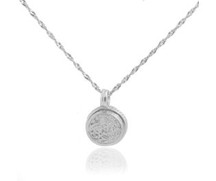 Victorian Floral Engraved White Gold Disc Pendant Necklace