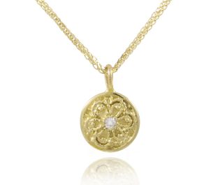 Yellow Gold Vintage Style Diamond Engraved Drop Pendant