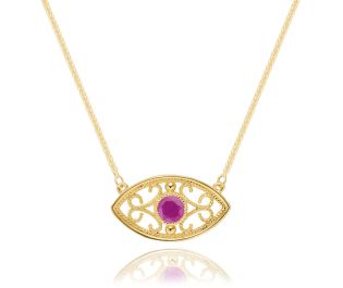 Ruby Gold Evil Eye Necklace