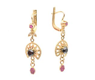  Sunshine Hanging Earrings Black Diamond & Ruby