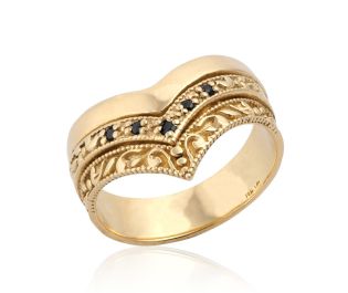 Art Deco Gold "V" Trio Ring with Stones