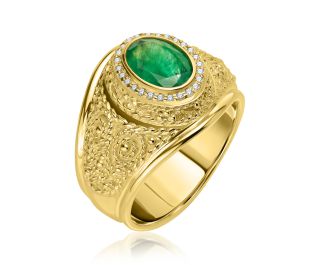 Embellished Yellow Gold Large Ruby Gypsy Ring