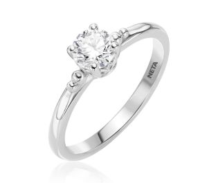 Tapered Solitaire Diamond Engagement Ring w/ Pave Diamonds
