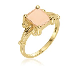 טבעת חותם מרובעת עם טביעת אצבע בשני צבעי זהב
