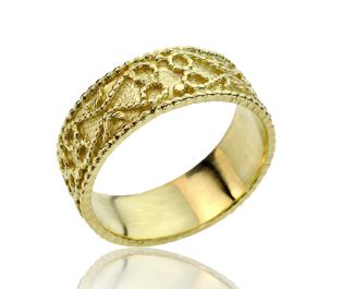 Yellow Gold Vintage Style Filigree Wedding Band