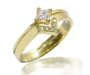 Engagement Ring Wedding Ring Set Yellow Gold
