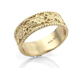Wide Floral Engraved Gold Wedding Band