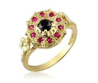 Mid-Century Black Diamond Yellow Gold Ring