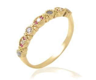  Edwardian Gemstone Half Eternity Ring 14k