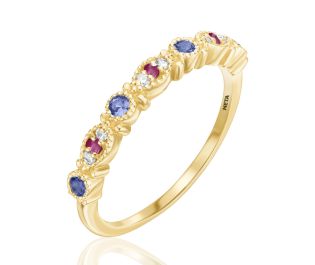  Edwardian Gemstone Half Eternity Ring 14k