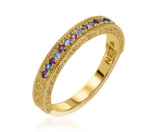 Edwardian Blue Topaz & Amethyst Eternity Ring