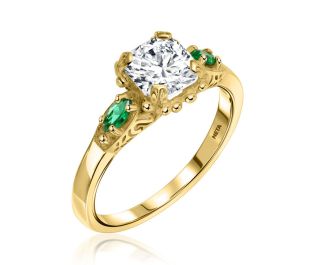 Antique Setting Cushion Diamond Engagement Ring 14k Yellow Gold