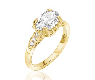 Antique Setting Cushion Diamond Engagement Ring 14k Yellow Gold