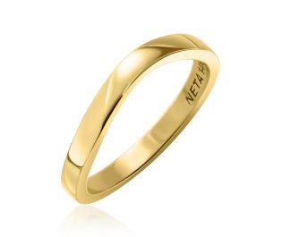 Floral Engraved Curved Yellow Gold Ring
